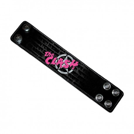 CLASH - Black Wristband With Pink Logo - kožený náramok (Výpredaj)