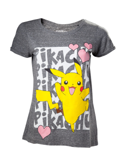 POKEMON - Pikachu Love Women's T-shirt - sivé dámske tričko (Výpredaj)
