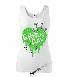 GREEN DAY - Green Heart - Ladies Vest Top - biele
