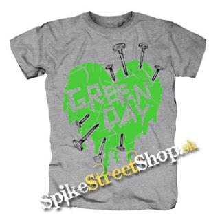 GREEN DAY - Green Heart - sivé pánske tričko