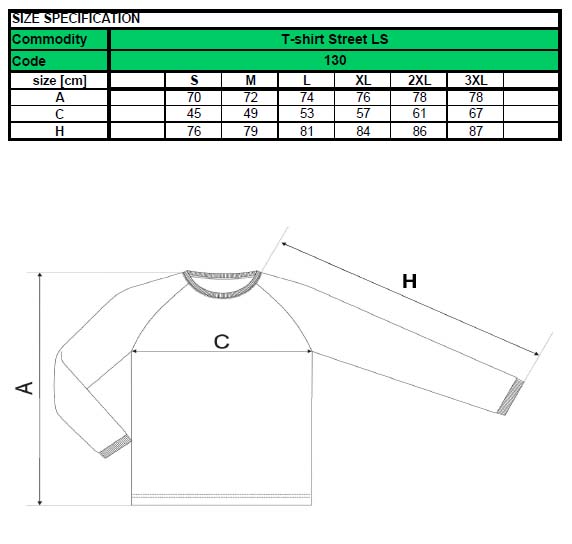Rozmery pánskych tričiek STREET LS