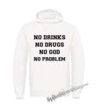 Biela detská mikina NO DRINKS, NO DRUGS, NO GOD, NO PROBLEM