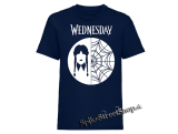 WEDNESDAY - Addams Braids & Spiderweb Motive - tmavomodré pánske tričko