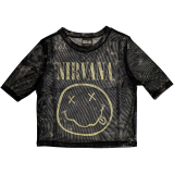 NIRVANA - Yellow Smiley - čierne dámske tričko crop top KR