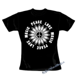 PEACE LOVE MUSIC - čierne dámske tričko