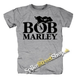 BOB MARLEY - Logo & Flag - sivé pánske tričko