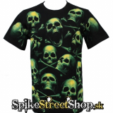 GOTHIC COLLECTION - Green Skulls & Bones - čierne pánske tričko
