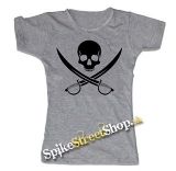 PIRATE SKULL - Selfish Machines - šedé dámske tričko