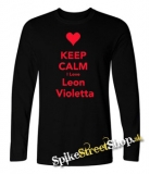 KEEP CALM I LOVE LEON VIOLETTA - čierne pánske tričko s dlhými rukávmi