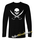 PIRATE SKULL - čierne pánske tričko s dlhými rukávmi