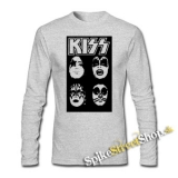 KISS - Band Four Faces - šedé pánske tričko s dlhými rukávmi