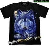 WOLF COLLECTION - Blue Light Wolf Leader - čierne pánske tričko