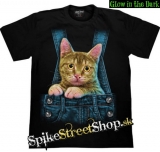 CAT COLLECTION - Cute Pocket Cat - čierne pánske tričko