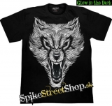 WOLF COLLECTION - Silver Wolf Face - čierne pánske tričko