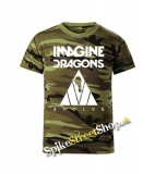 IMAGINE DRAGONS - Triangle - maskáčové chlapčenské tričko WOODLAND CAMO GREEN