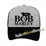 BOB MARLEY - Logo & Flag - šedočierna sieťkovaná šiltovka model "Trucker"
