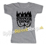 STRANGER THINGS - Logo Flip - šedé dámske tričko