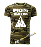 IMAGINE DRAGONS - Evolve Triangle - maskáčové pánske tričko WOODLAND CAMO GREEN