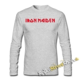IRON MAIDEN - Red Logo - šedé detské tričko s dlhými rukávmi