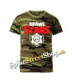 BRAWL STARS - Logo - maskáčové pánske tričko WOODLAND CAMO GREEN