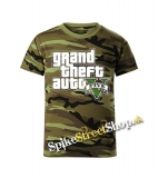 GTA - GRAND THEFT AUTO - V - maskáčové pánske tričko WOODLAND CAMO GREEN