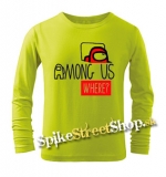 AMONG US - Where? - limetkové detské tričko s dlhými rukávmi