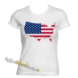 AMERICKÁ ZÁSTAVA - Mapa USA - biele dámske tričko