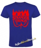 STRANGER THINGS - Red Logo Flip - kráľovskymodré pánske tričko
