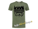 STRANGER THINGS - Logo Flip - olivové pánske tričko