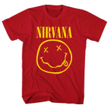 NIRVANA - Yellow Smiley - červené pánske tričko
