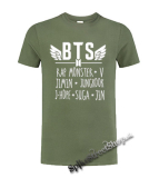 BTS - Bangtan Boys  - Logo And Names - olivové detské tričko