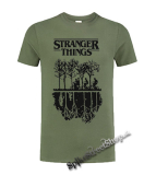 STRANGER THINGS - Upside Down - olivové pánske tričko