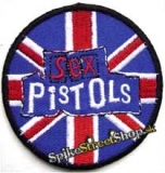 SEX PISTOLS - Logo na UK vlajke - okrúhla nažehlovacia nášivka