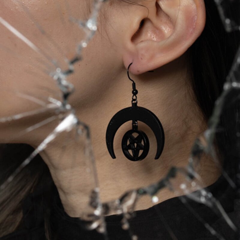 Náušnice gothic style-Pentagram in the moon 