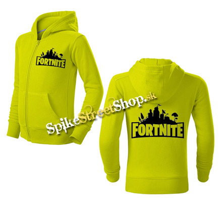 FORTNITE - Logo - limetková detská mikina na zips (-80%=VÝPREDAJ)