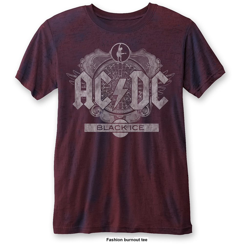 AC/DC - Black Ice with Burn Out Finishing - bordové pánske tričko (-50%=VÝPREDAJ)