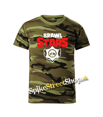 BRAWL STARS - Logo - maskáčové chlapčenské tričko WOODLAND CAMO GREEN (-70%=VÝPREDAJ)