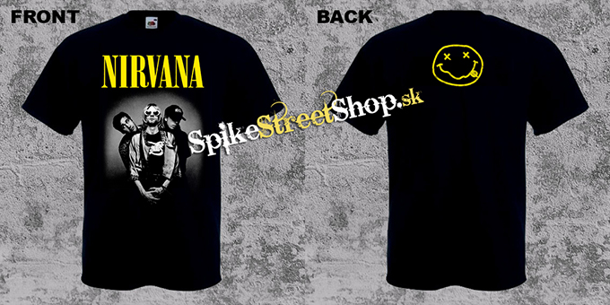 NIRVANA - Yellow Logo & Band - čierne pánske tričko (-50%=VÝPREDAJ)