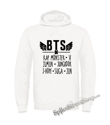 BTS - Bangtan Boys - Logo And Names - biela pánska mikina (-60%=VÝPREDAJ)