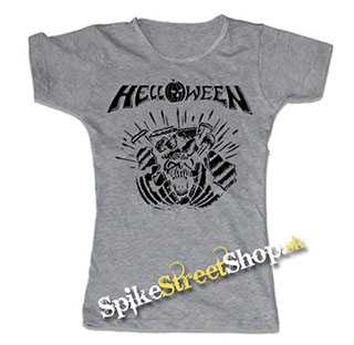 HELLOWEEN - 80´Logo - Metal Pumpkin Head - šedé dámske tričko (-60%=VÝPREDAJ)