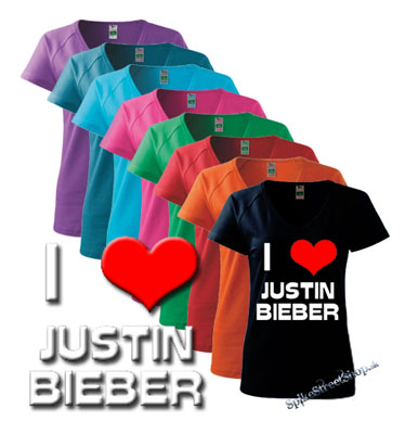 I LOVE JUSTIN BIEBER - farebné dámske tričko (-70%=VÝPREDAJ)