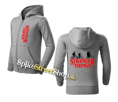 STRANGER THINGS - Bicycle Gang - šedá detská mikina na zips (-50%=VÝPREDAJ)