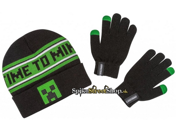MINECRAFT - Time To Mine Creeper Beanie - sada zimnej čiapky a rukavíc