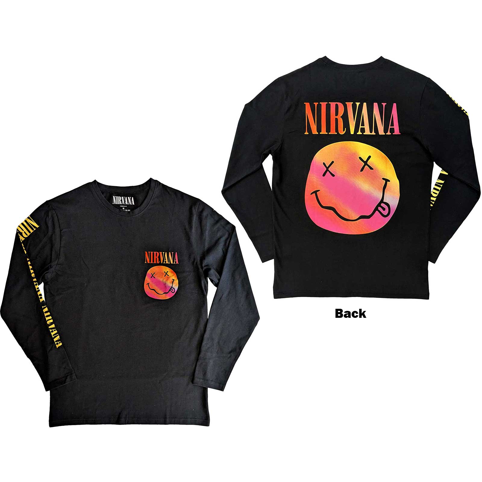 NIRVANA - Gradient Happy Face - čierne pánske tričko s dlhými rukávmi