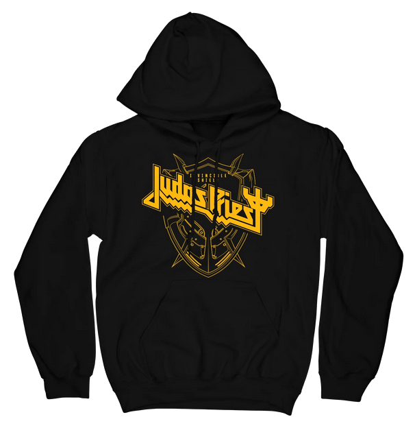 JUDAS PRIEST - Invincible Shield Yellow Crest - čierna pánska mikina