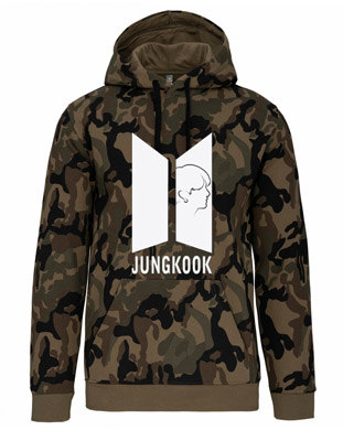JUNGKOOK - BTS Logo & Portrait - maskáčová pánska mikina