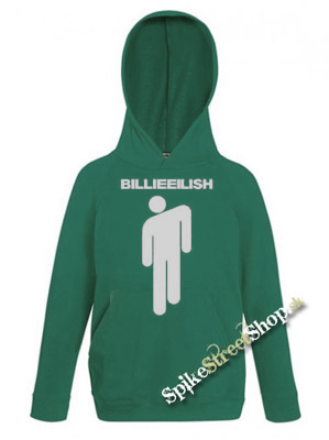 BILLIE EILISH - Logo & Stickman - tmavozelená detská mikina (-60%=VÝPREDAJ)
