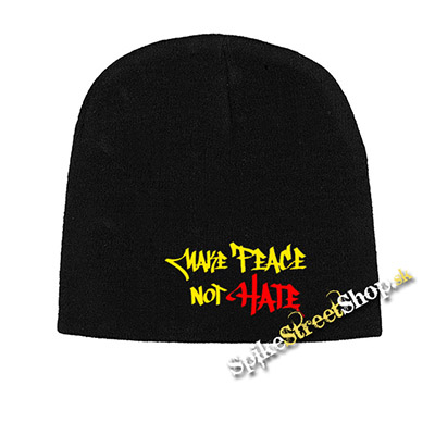Čierna zimná čiapka MAKE PEACE NOT HATE