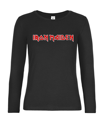 IRON MAIDEN - Logo Red White - čierne dámske tričko s dlhými rukávmi