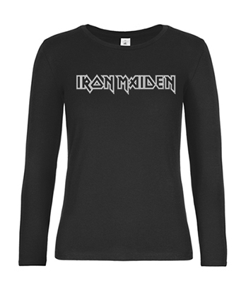 IRON MAIDEN - Logo White - čierne dámske tričko s dlhými rukávmi
